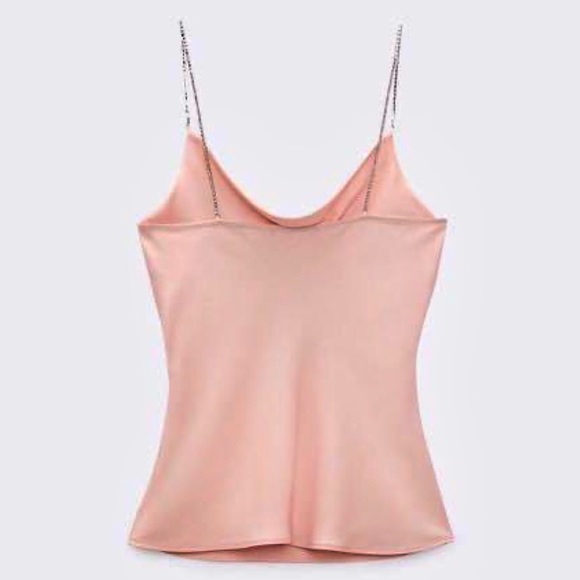 ZARA PINK SATIN COWL NECK CAMI TOP WITH RHINESTONE STRAPS - Picture 2 of 10